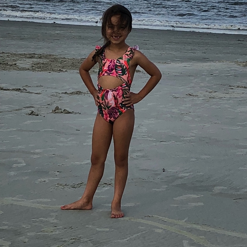 Girls Tropical Cut Out One Piece - Picture 2 of 7